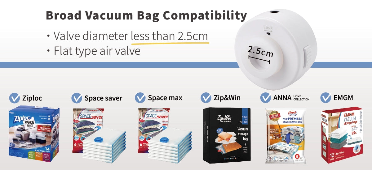 DR. SAVE DUO compatible with flat vacuum bag valves under 2.5 cm